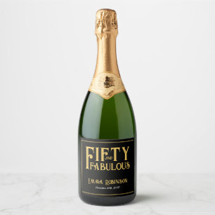 Retro Gold "Fifty and Fabulous" 50th Birthday Sparkling Wine Label