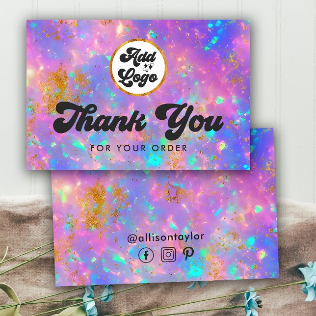 Retro Gold Fire Opal Gemstone Add Logo Thank You Business Card (Front and Back)