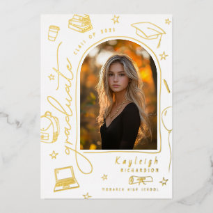 Retro Gold Foil Photo Graduation Announcement