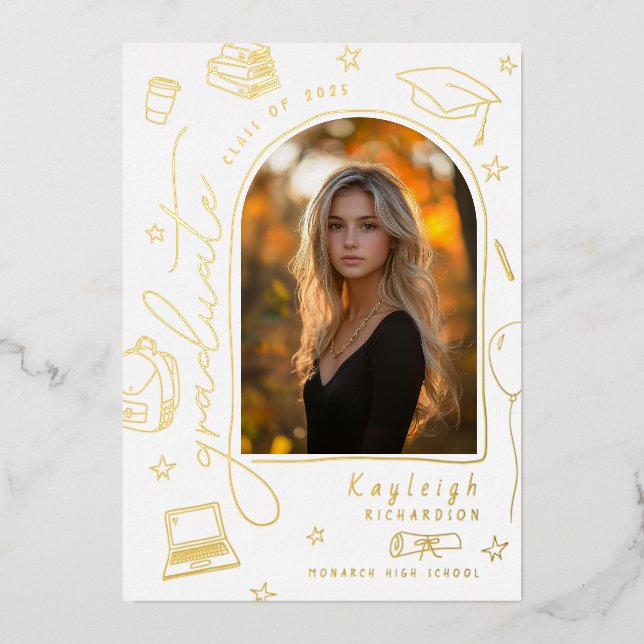 Retro Gold Foil Photo Graduation Announcement (Front)