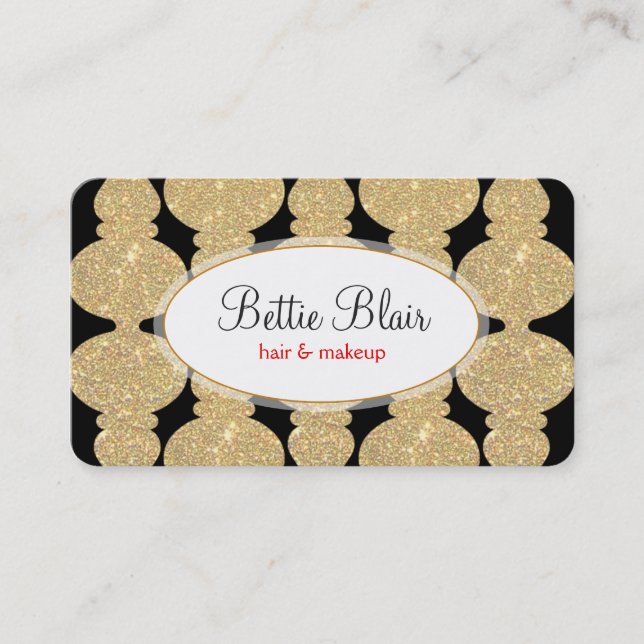 Retro Gold Glitter Makeup Artist Glamourous Bold Business Card (Front)