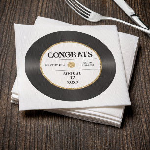 Retro Gold Glitter Vinyl Record Congrats Wedding Napkin