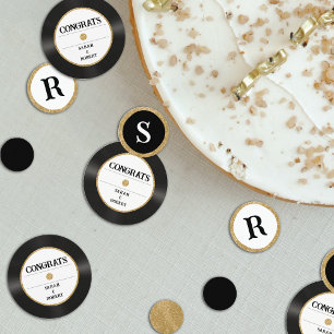Retro Gold Glitter Vinyl Record Monogram Congrats Confetti