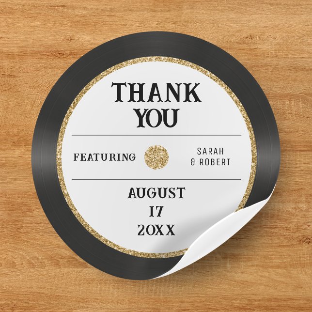 Retro Gold Glitter Vinyl Record Thank You Wedding Classic Round Sticker (Retro Gold Glitter Vinyl Record Thank You Wedding Classic Round Sticker
)