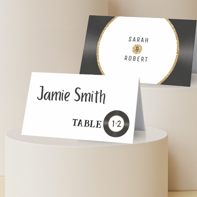 Retro Gold Glitter Vinyl Record Wedding Place Card (Retro Gold Glitter Vinyl Record Wedding Place Card
)
