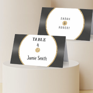 Retro Gold Glitter Vinyl Record Wedding Place Card