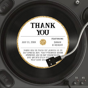 Retro Gold Glitter Vinyl Record Wedding Thank You Card