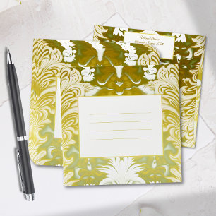 Retro Gold Green Damask Wedding Custom Envelope