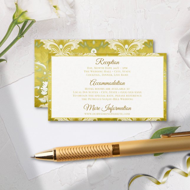 Retro Gold Green Damask Wedding Enclosure Card (Creator Uploaded)