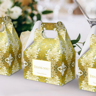 Retro Gold Green Damask Wedding Favour Box