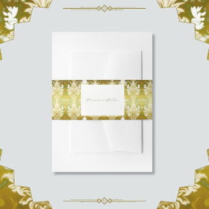 Retro Gold Green Damask Wedding Invitation Belly Band