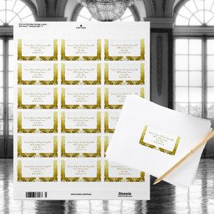 Retro Gold Green Damask Wedding Label