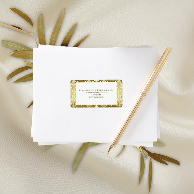 Retro Gold Green Damask Wedding Label (Creator Uploaded)