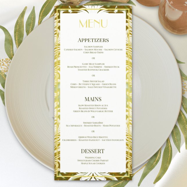 Retro Gold Green Damask Wedding Menu (Creator Uploaded)