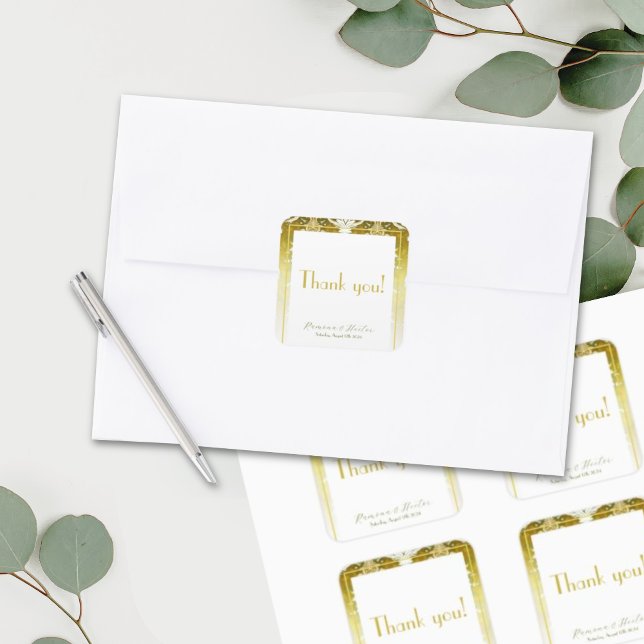 Retro Gold Green Damask Wedding Square Sticker (Creator Uploaded)