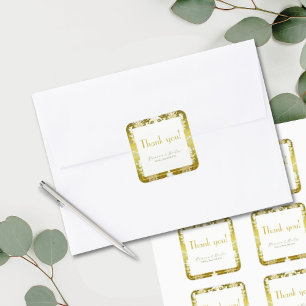 Retro Gold Green Damask Wedding Square Sticker