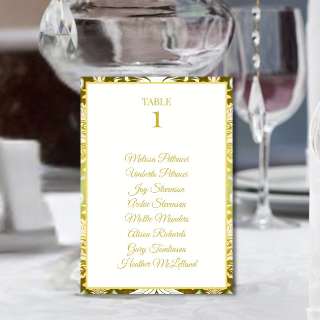 Retro Gold Green Damask Wedding Table Number (Creator Uploaded)