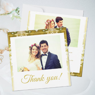 Retro Gold Green Damask Wedding Thank You Card