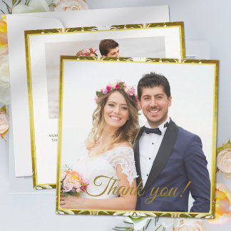 Retro Gold Green Damask Wedding Thank You Card