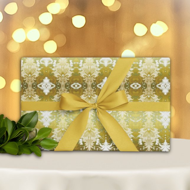 Retro Gold Green Damask Wedding Wrapping Paper (Creator Uploaded)