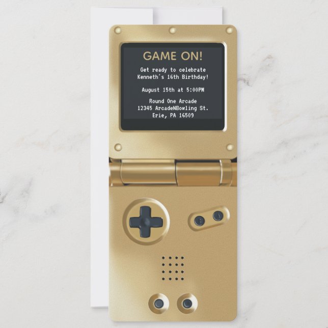 Retro Gold Handheld Gaming Birthday Invitation (Front)