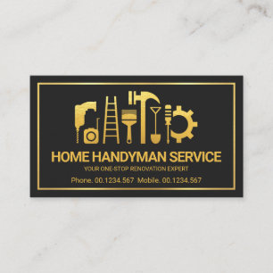Retro Gold Handyman Tools Motif, Odd Jobs Business Card
