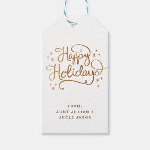 Retro Gold Happy Holiday Script Gift Tag