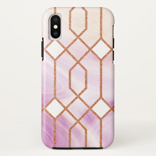 Retro Gold Iron Geometric Pink Marble Case-Mate iPhone Case (Back)