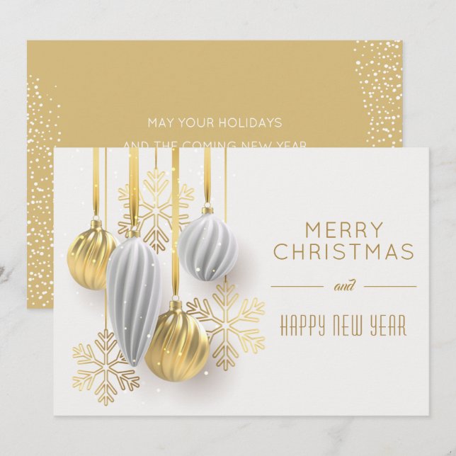 Retro Gold Silver Ornaments Christmas Holiday Card (Front/Back)