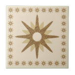 Retro Gold Starburst Design Tile<br><div class="desc">Mid-century modern inspired design features a vintage retro starburst in shades of gold on a beige background, framed by a border of smaller starbursts. Simple, clean modern seamless design. Create your own custom pattern by using the fields provided, or use the "message" button to contact the designer for help. To...</div>