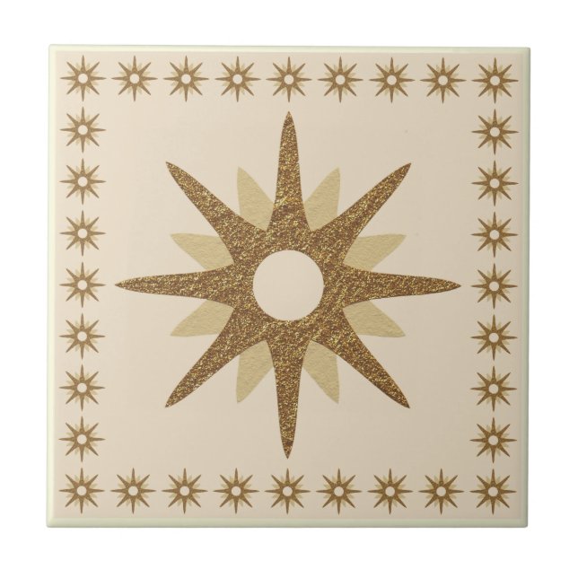 Retro Gold Starburst Design Tile (Front)