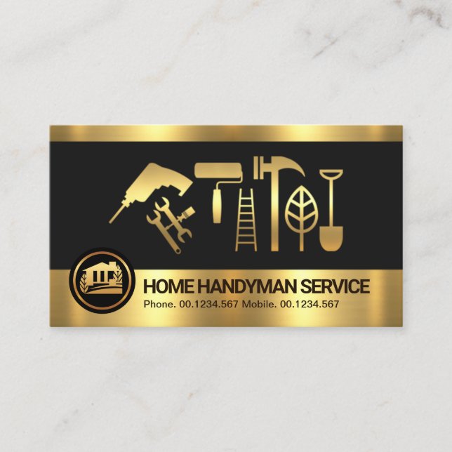 Retro Gold Stripes Handyman Tools Business Card (Front)