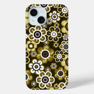 Retro Golden Blooms Flower Power Pattern iPhone 15 Case