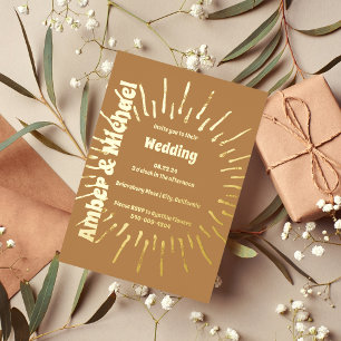 Retro Golden Brown and Gold Sun Wedding