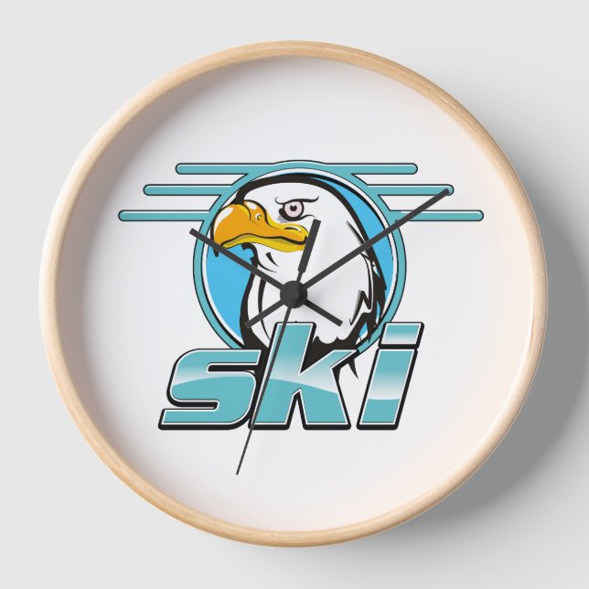 Retro Golden Eagle Ski logo Clock (Front)
