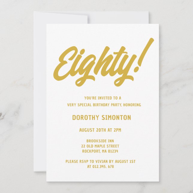 Retro Golden Script 80th Birthday Party Invitation (Front)