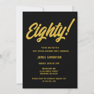Retro Golden Script 80th Birthday Party Invitation