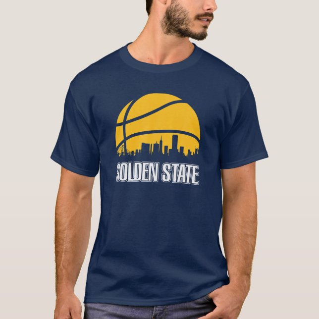 Retro Golden State Basketball Fan SF City Skyline T-Shirt (Front)