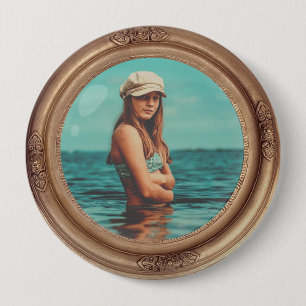Retro Golden Stylish Portrait Photo display 10 Cm Round Badge