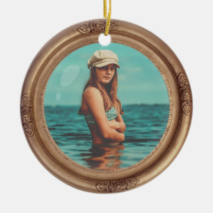 Retro Golden Stylish Portrait Photo display Ceramic Tree Decoration