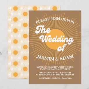 Retro Golden Sunburst Mid Century Wedding Invitation