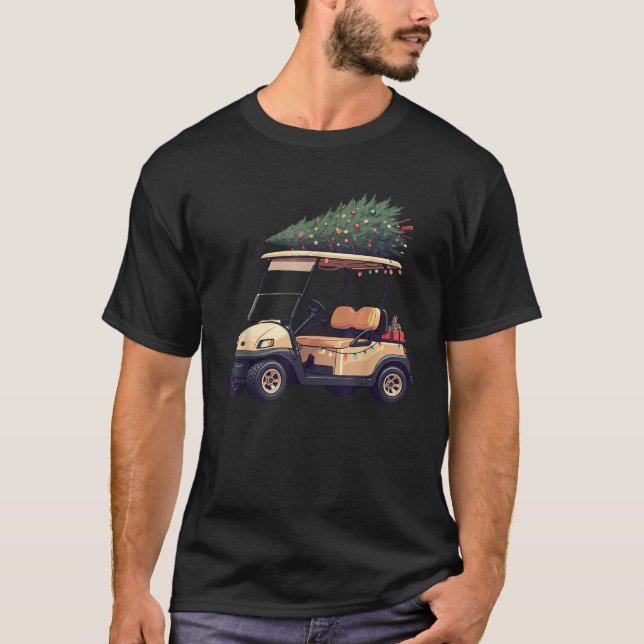 Retro Golf Cart Christmas Tree Lights Golfing Golf T-Shirt (Front)