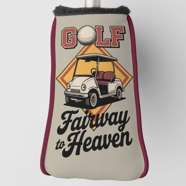 Retro Golf Cart Fairway To Heaver Funny Golfing Golf Head Cover (Rotate 90)