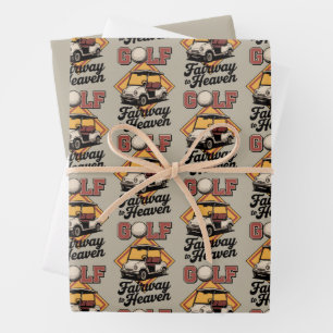 Retro Golf Cart Fairway To Heaver Funny Golfing Wrapping Paper Sheet