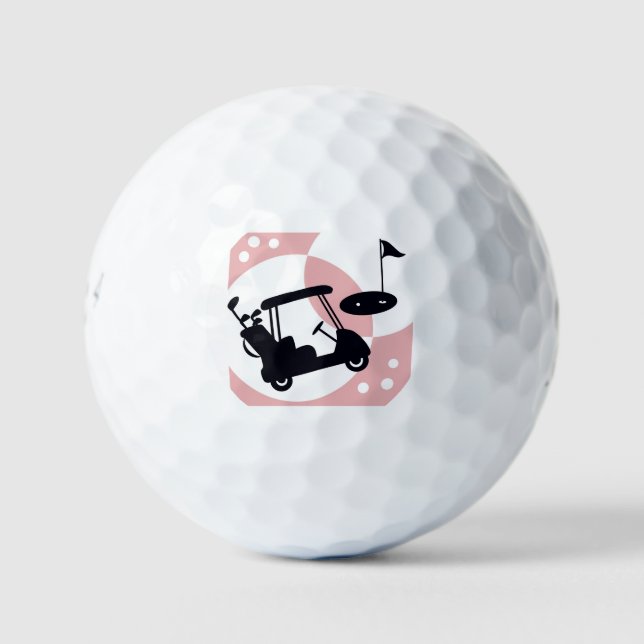 Retro golf cart in black & pink golf balls (Front)