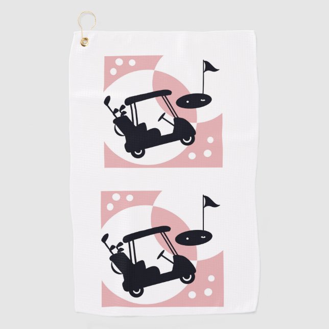 Retro golf cart in black & pink golf towel (Front)