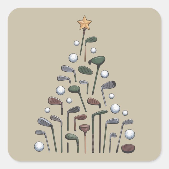 Retro Golf Club Christmas Tree Golfing X-mas Square Sticker (Front)