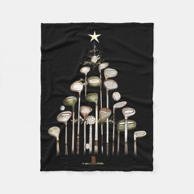 Retro Golf Club Christmas Tree Golfing Xmas Golfer Fleece Blanket (Front)