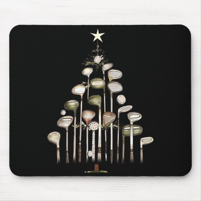 Retro Golf Club Christmas Tree Golfing Xmas Golfer Mouse Mat (Front)