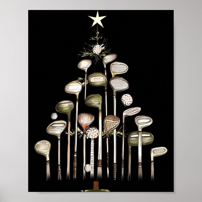 Retro Golf Club Christmas Tree Golfing Xmas Golfer Poster (Front)